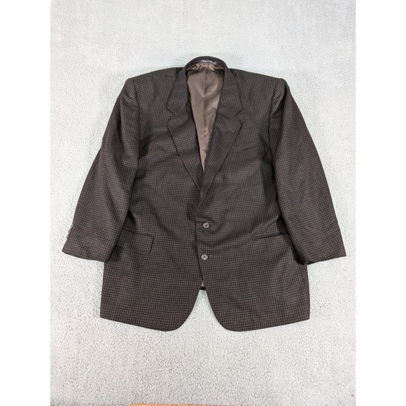 Pierre Balmain Suit Jacket Men 50R Brown Silk Wool Blazer Sport Coat Houndstooth - Picture 1 of 9